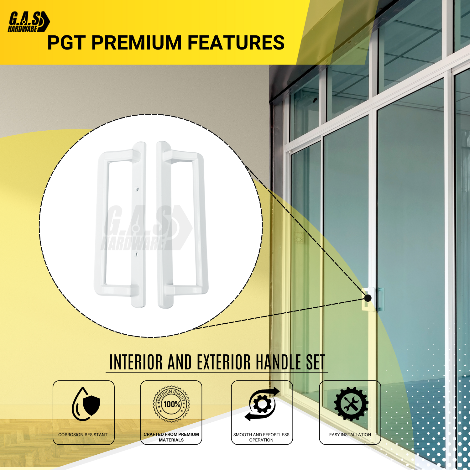 PGT 10" White Sliding Door Handle Set Kit with Thumb Latch Lever, and Screws Interior or Exterior Replacement Patio Door Handle with 3-7/8" Hole Spacing - Garage and Sliding Door Hardware