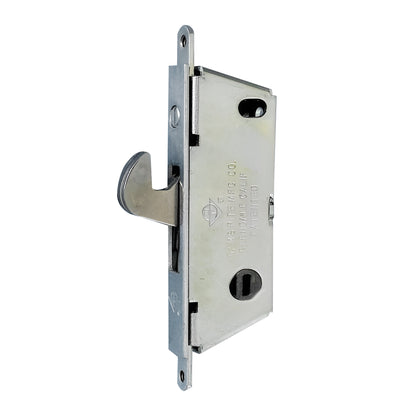 Sliding Door Mortise Lock SQUARE face 45-degree with hook out and 3-11/16" Hole Spacing - Garage and Sliding Door Hardware