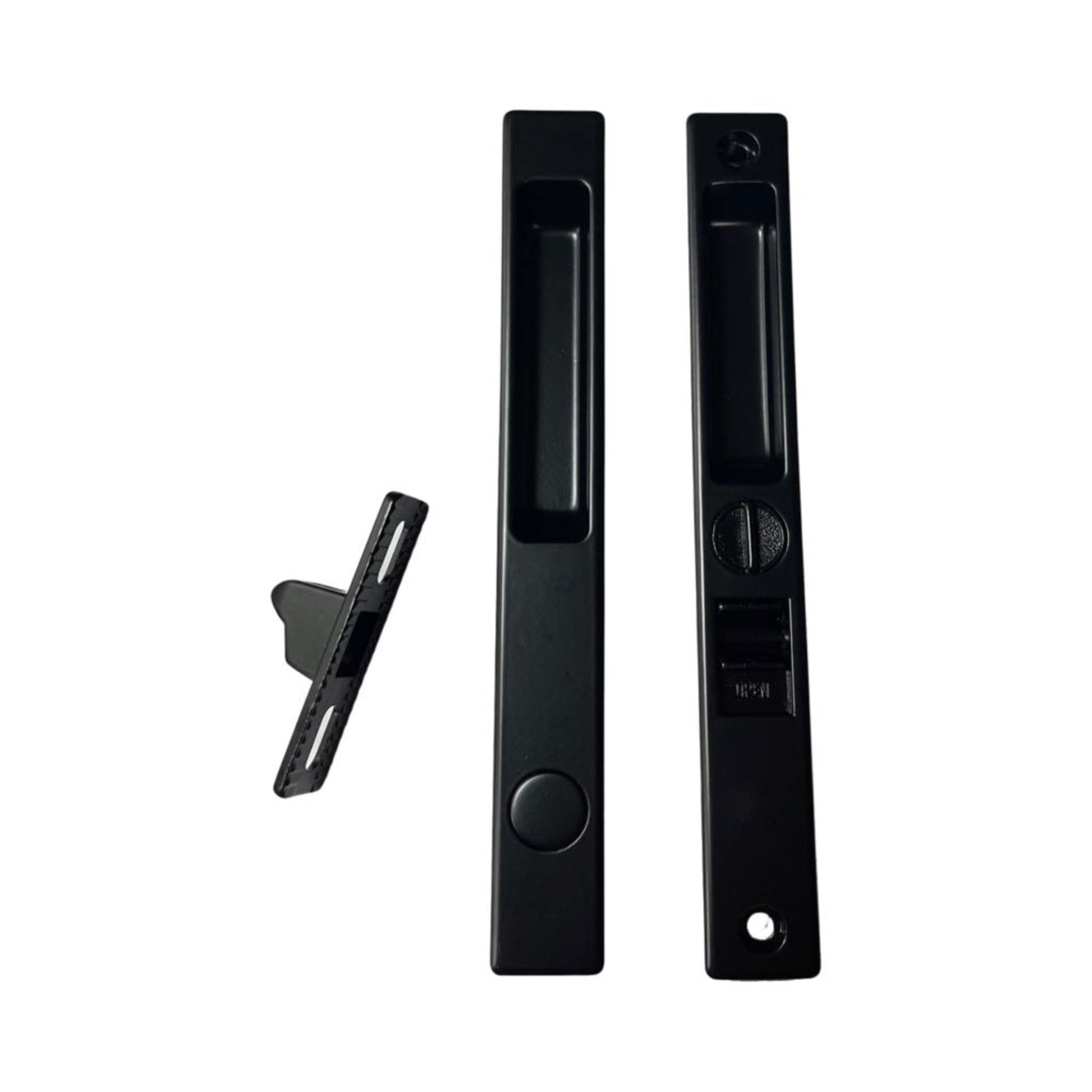 Sliding Glass Patio Door Lock Handle Set, Non-Keyed, Flush Mount, With Nite Lock,"C" Cam, and Keeper, White, 6-9/16" Screw Holes - Garage and Sliding Door Hardware