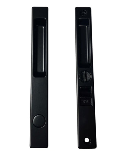 Sliding Glass Patio Door Lock Handle Set, Non-Keyed, Flush Mount, With Nite Lock,"C" Cam, and Keeper, White, 6-9/16" Screw Holes - Garage and Sliding Door Hardware