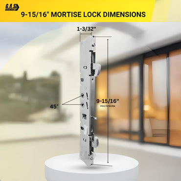 Stainless Steel Amesbury Truth Dual Point 9-15/16" Mortise Lock (No FacePlate) with Anti-Slam Pin for Sliding Patio Glass Door Locking Mechanism Replacement - Garage and Sliding Door Hardware