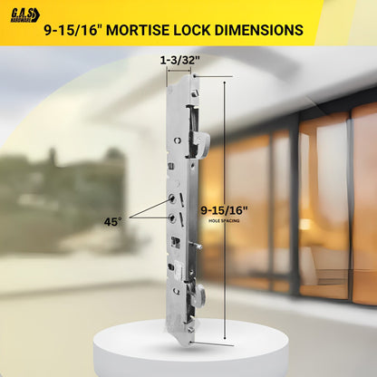 Stainless Steel Amesbury Truth Dual Point 9-15/16" Mortise Lock (No FacePlate) with Anti-Slam Pin for Sliding Patio Glass Door Locking Mechanism Replacement - Garage and Sliding Door Hardware