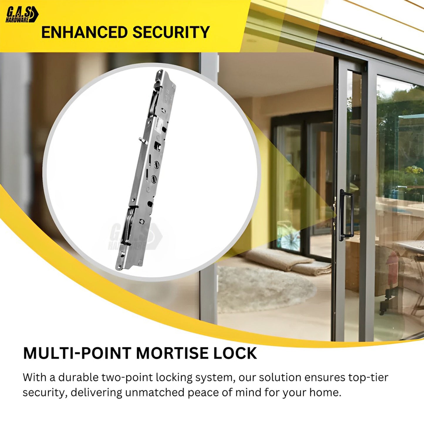 Stainless Steel Amesbury Truth Dual Point 9-15/16" Mortise Lock (No FacePlate) with Anti-Slam Pin for Sliding Patio Glass Door Locking Mechanism Replacement - Garage and Sliding Door Hardware