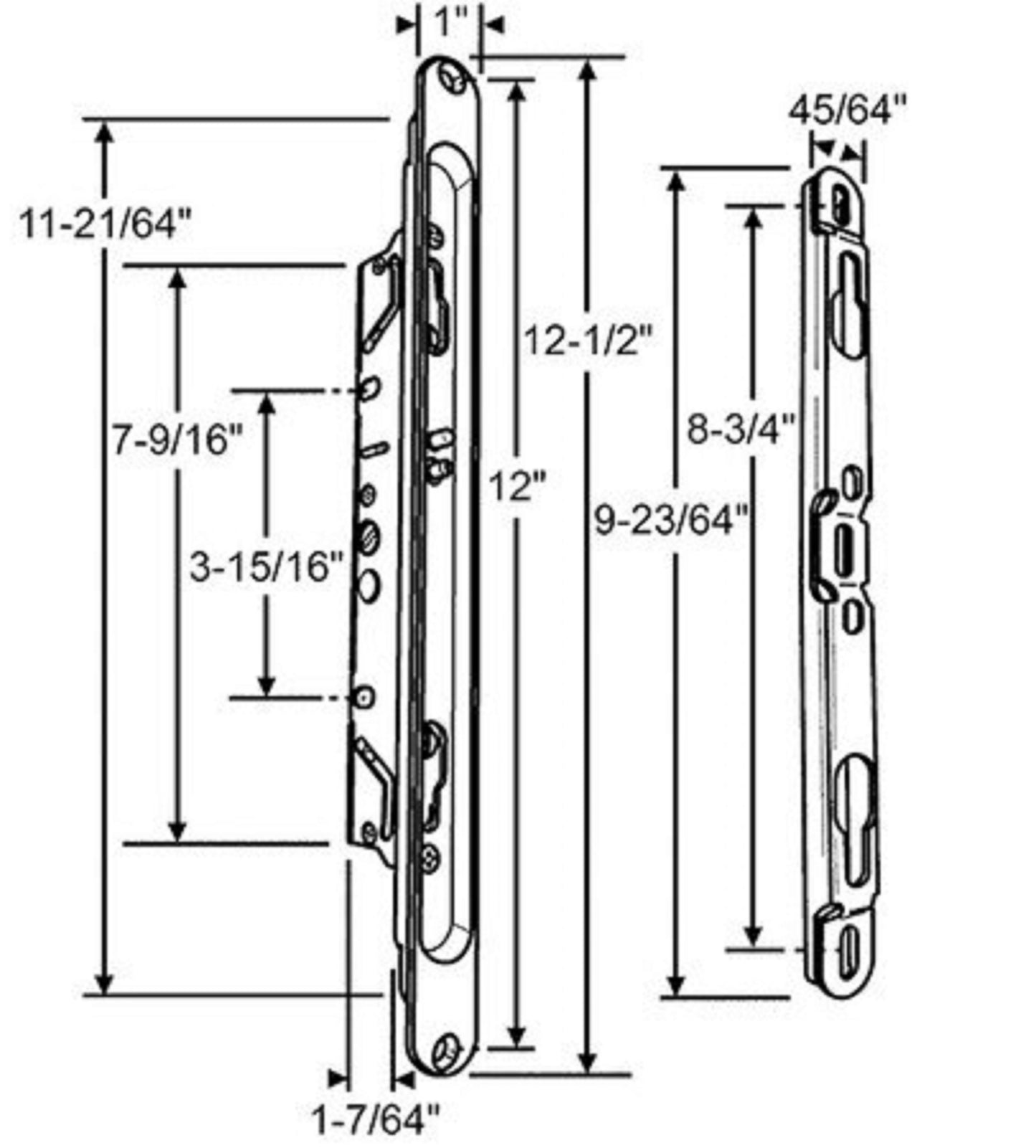 Brixwell Two Point Mortise Lock With Keeper and Screws for Sliding Patio Glass Doors - CENTER latch position - Garage and Sliding Door Hardware