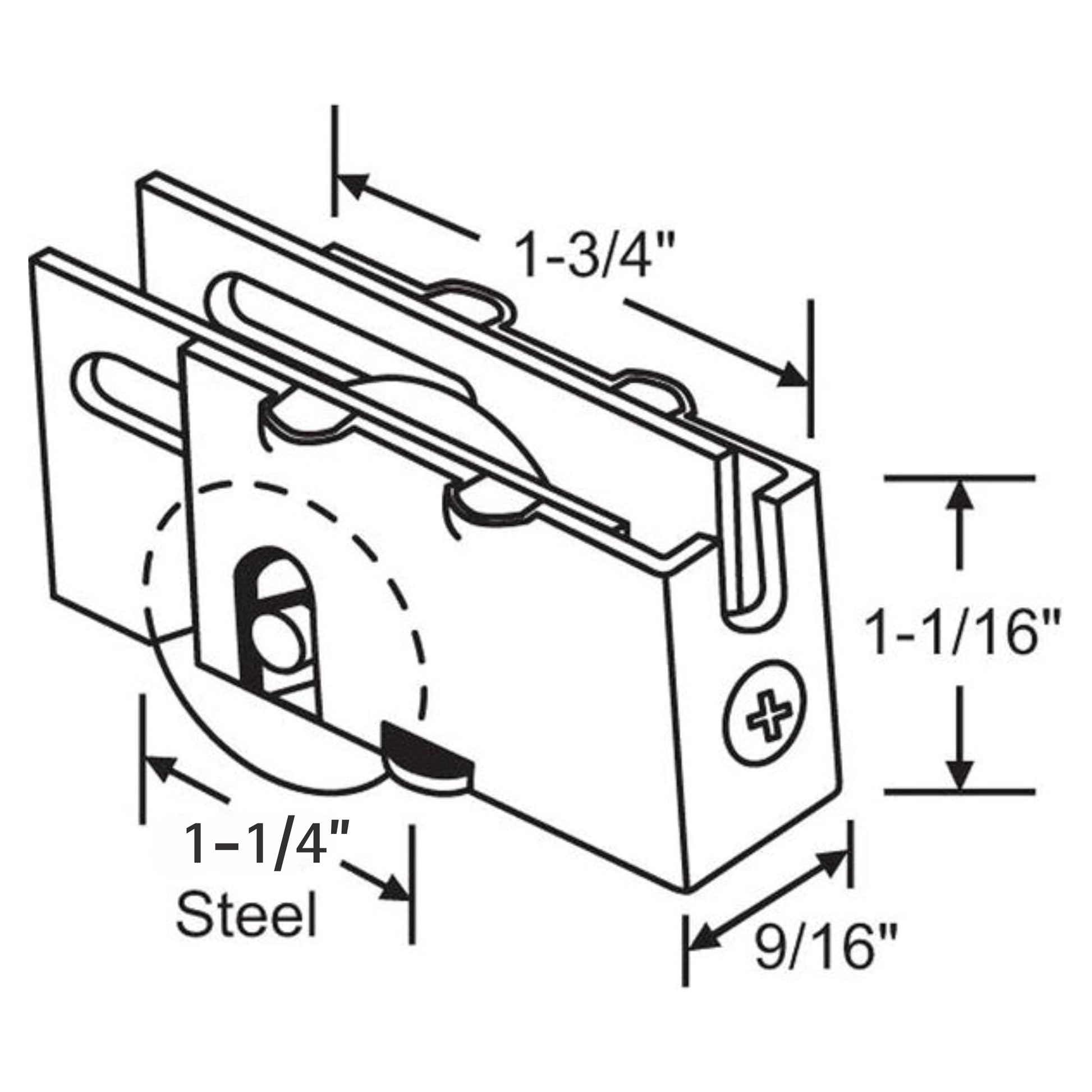 Sliding Door Roller Assembly Replacement for Patio Glass Door - 1 and 1/4" Precision Bearing Steel Wheel - Garage and Sliding Door Hardware