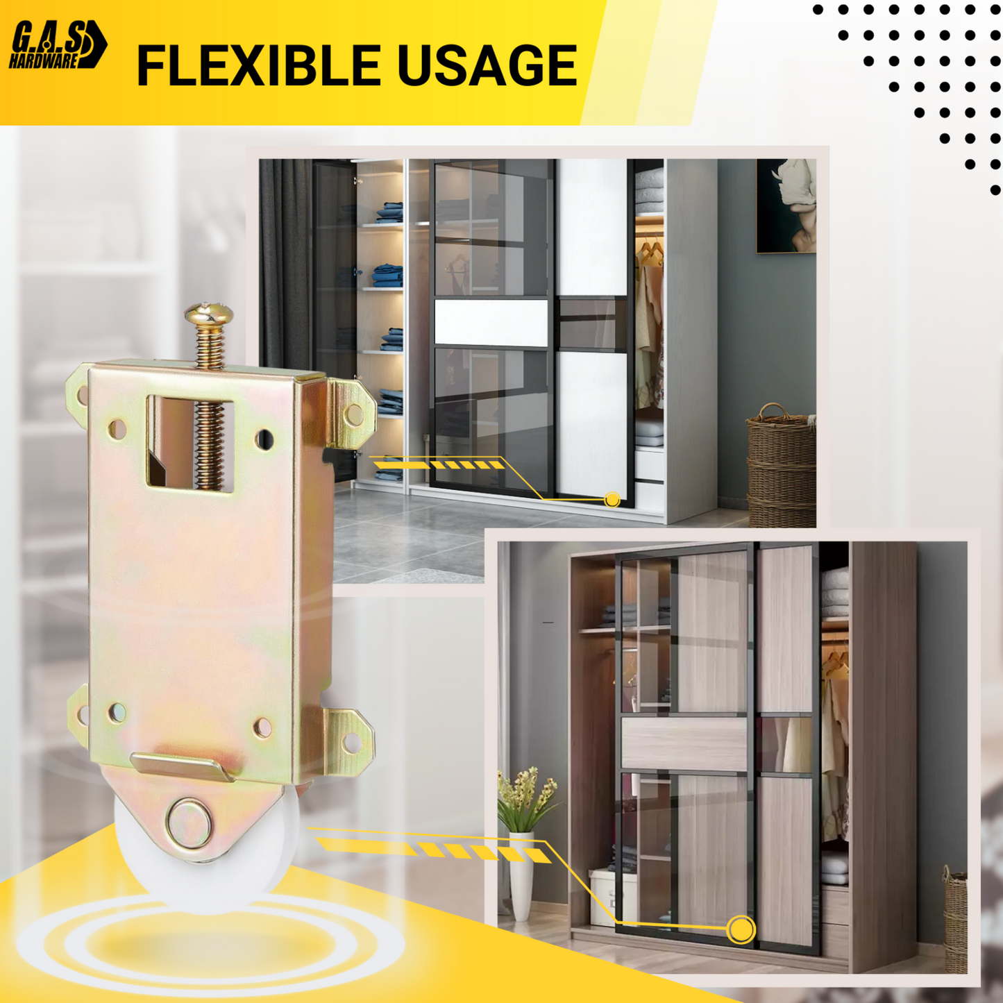 Concave Mirror Closet Wardrobe Bottom Roller Assembly | Replacement Roller Wheels for Closet Mirror Door | Fix and Repair Closet Sliding Door (DR-827) - Garage and Sliding Door Hardware