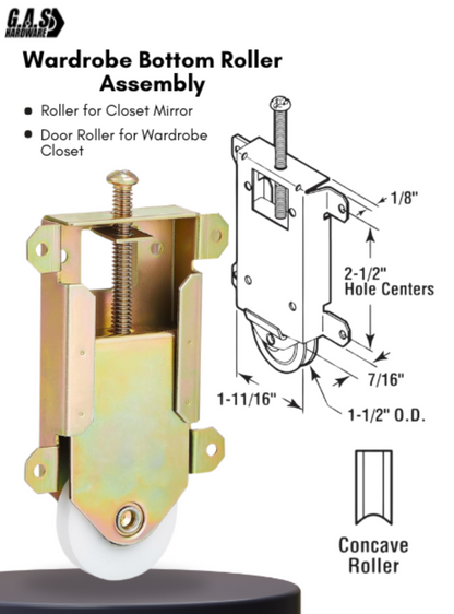 Concave Mirror Closet Wardrobe Bottom Roller Assembly | Replacement Roller Wheels for Closet Mirror Door | Fix and Repair Closet Sliding Door (DR-827) - Garage and Sliding Door Hardware