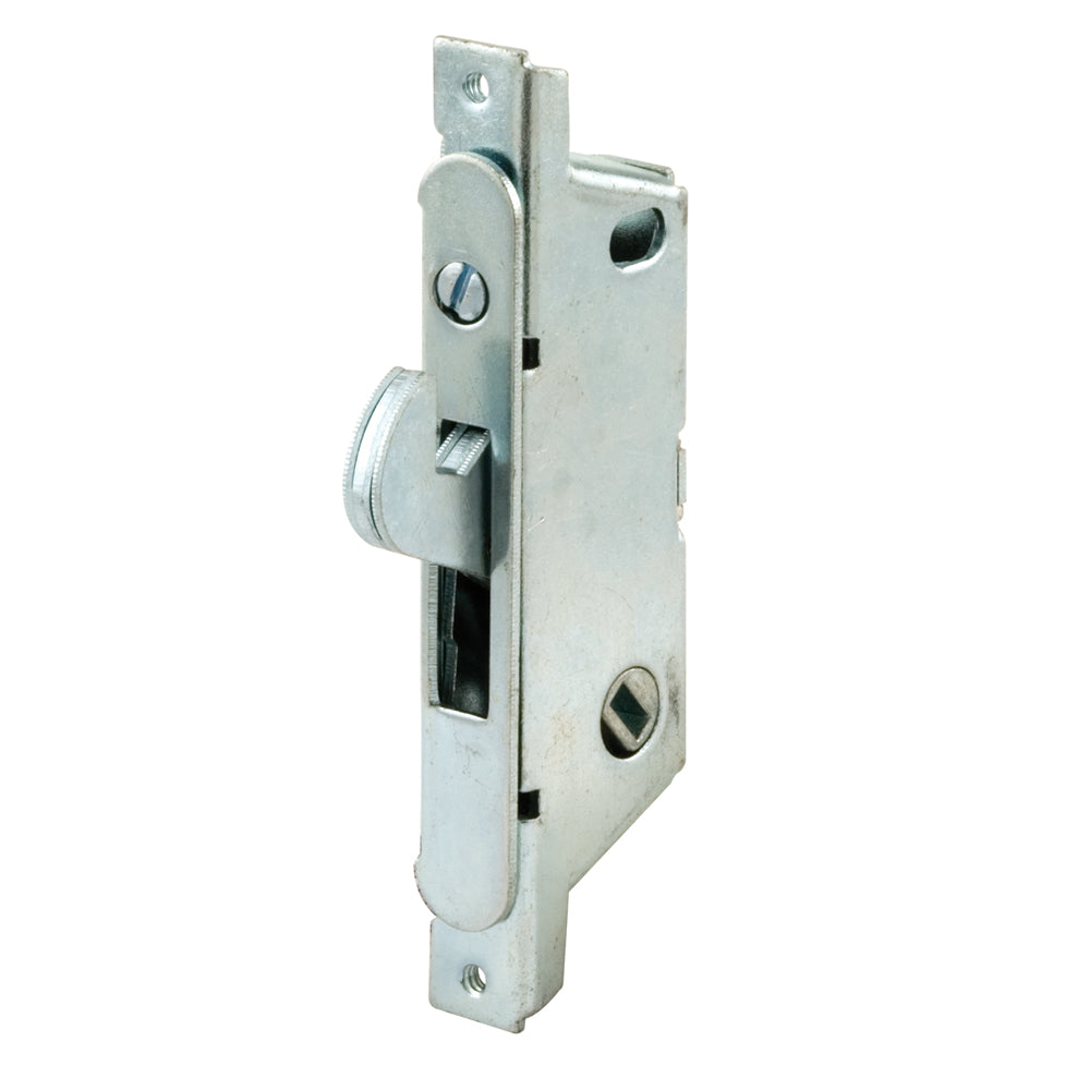 Sliding Door Mortise Lock ROUND face 45-degree with hook out and 3-11/16" Hole Spacing - Garage and Sliding Door Hardware
