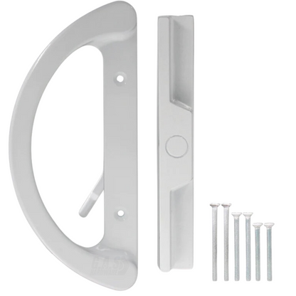 8" Sliding Patio Glass Door Handle Set Replacement – White Diecast Aluminum, Non-Keyed, Fits 3-15/16” Hole Spacing - Garage and Sliding Door Hardware