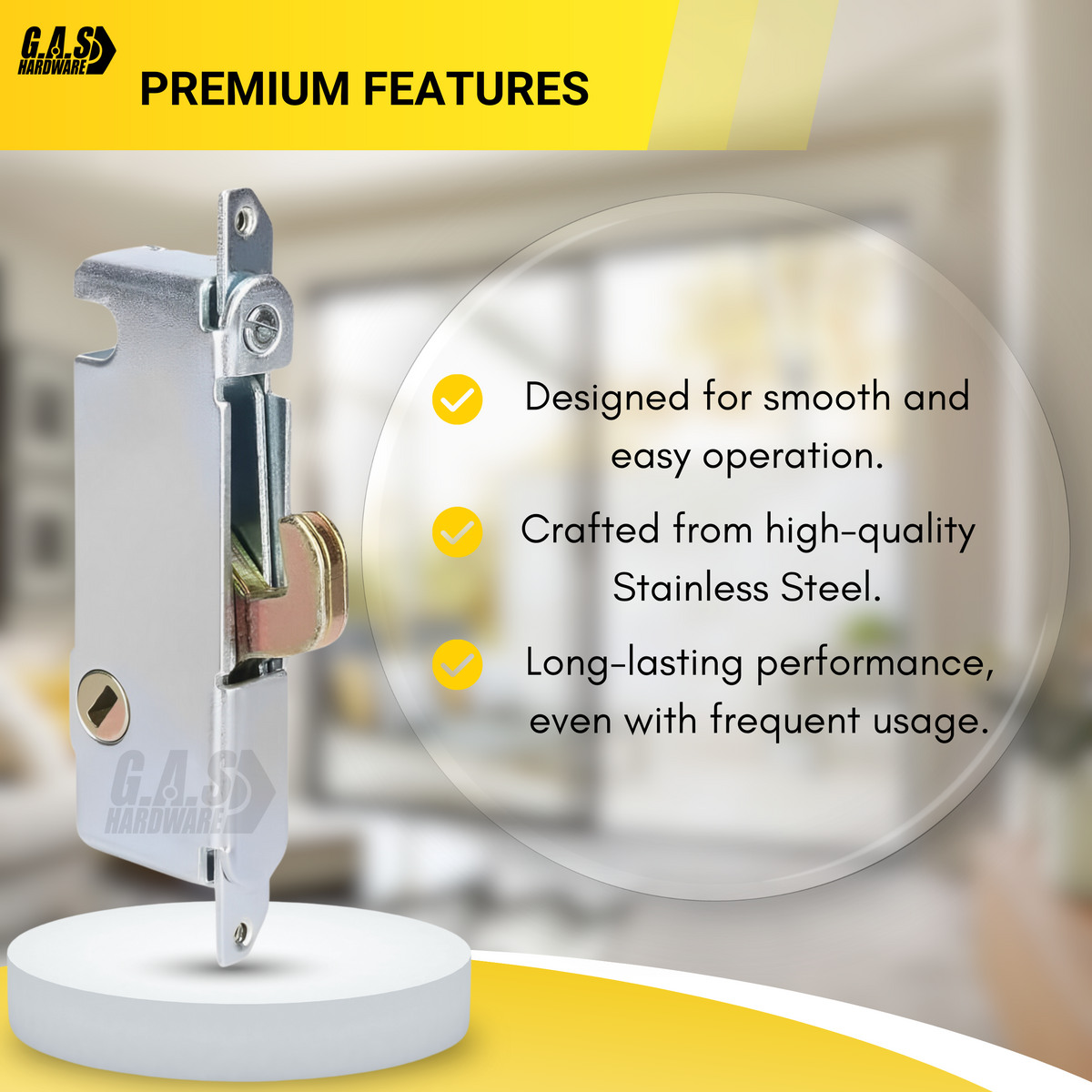 Sliding Patio Door Mortise Lock, 45 Degree Keyway, 3-11/16
