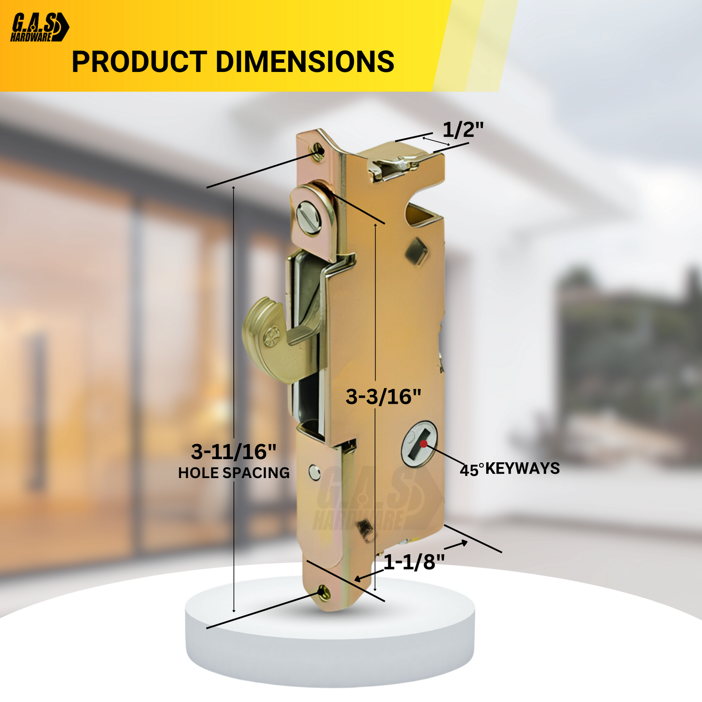 Peachtree Sliding Glass Patio Door Lock, Mortise Type, 45 Degree Keyway, 3-11/16" Screw Holes | Mortise Lock Replacement for Patio Screen Glass Door Repair (DL-701) - Garage and Sliding Door Hardware