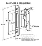 Sliding Glass Door Replacement Mortise Lock with Adapter Plate, 4-5/8” Screw Holes, 45 Degree Keyway- Fix and Repair Glass Door Mortise Locking Mechanism