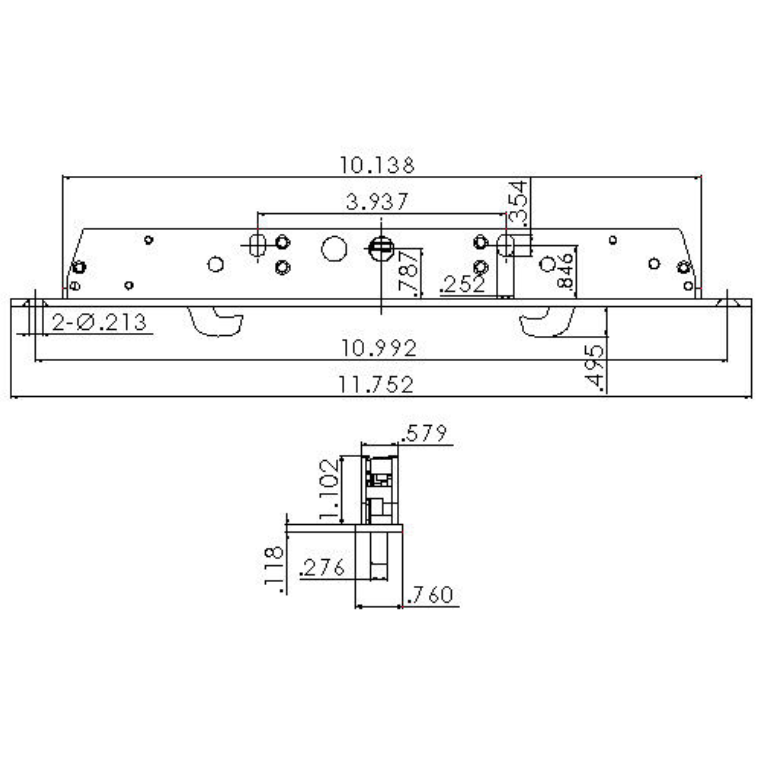 11-3/4" Multi-Point Mortise Lock with Face Plate with NO Anti-Slam Pin for Sliding Glass Doors | Two Point Replacement Locking Mechanism to Fix and Repair Sliding Patio Door Hardware - Alloy Steel - Garage and Sliding Door Hardware