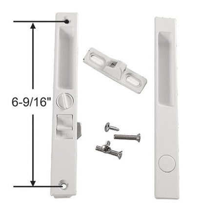 Sliding Glass Patio Door Lock Handle Set, Non-Keyed, Flush Mount, With Nite Lock,"C" Cam, and Keeper, White, 6-9/16" Screw Holes - Garage and Sliding Door Hardware