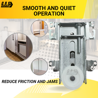 G.A.S. Hardware Steel-Framed Mirror Bottom Closet Door Roller Assembly Convex 1-7/16" Wheels | Roller Replacement for Closet Mirror Wardrobe Doors | Nylon Flat Roller Wheels (DR-11827) - Garage and Sliding Door Hardware