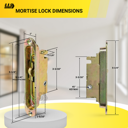 Sliding Door Mortise Lock and Trim Plate Keeper | 1" Wide With 5-1/4" Screw Holes With 45 Degree Keyway | Mortise Lock Latch Replacement Patio Glass Screen Door (DL-702) - Garage and Sliding Door Hardware