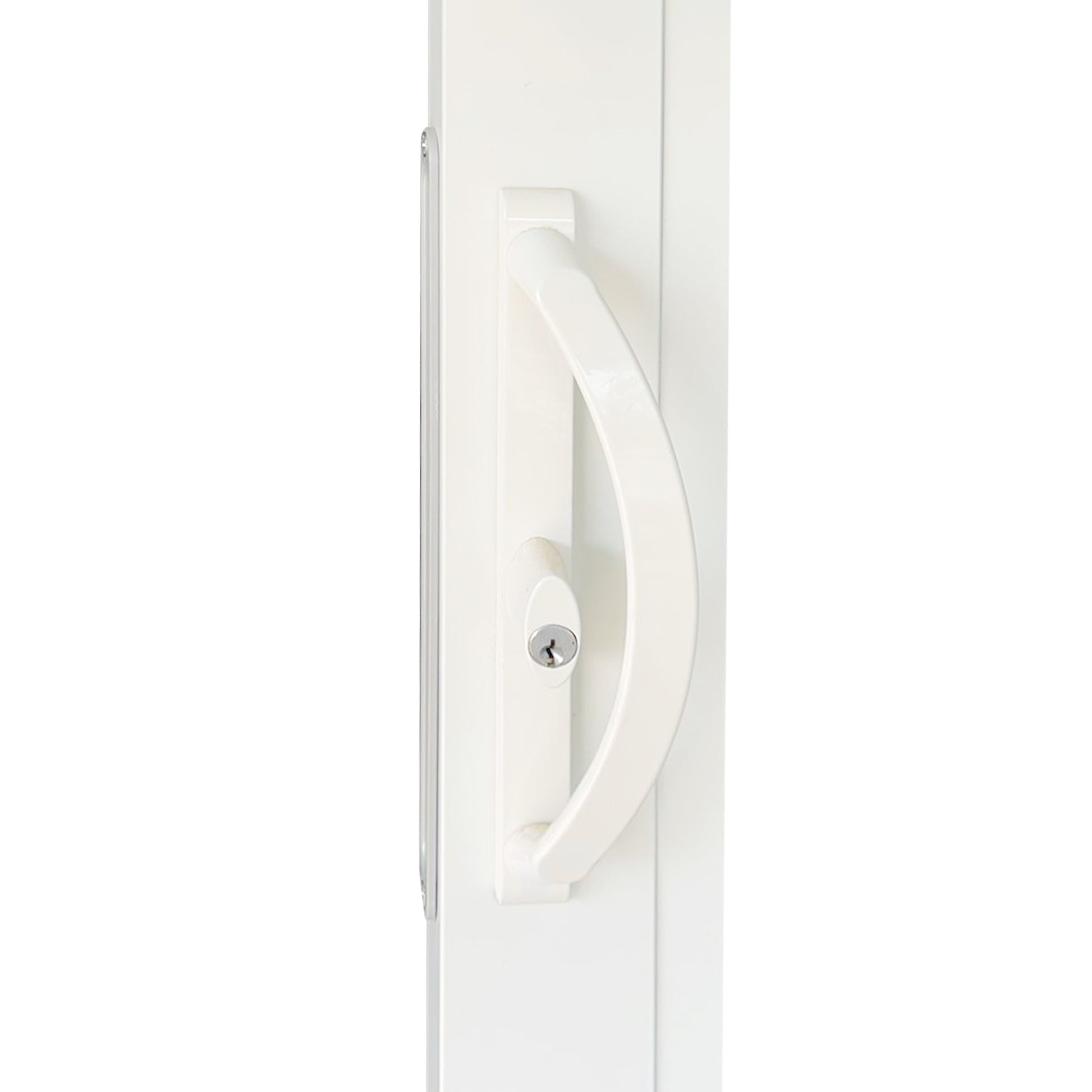 11" Sliding Patio Door Handle White w/ Keyed Lock - 3-15/16" Hole Spacing - Garage and Sliding Door Hardware