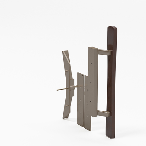 (DH-113) Sliding Patio Door Keyed Aluminum With Wood Handle Set, 3-15/16" Hole Space - Garage and Sliding Door Hardware