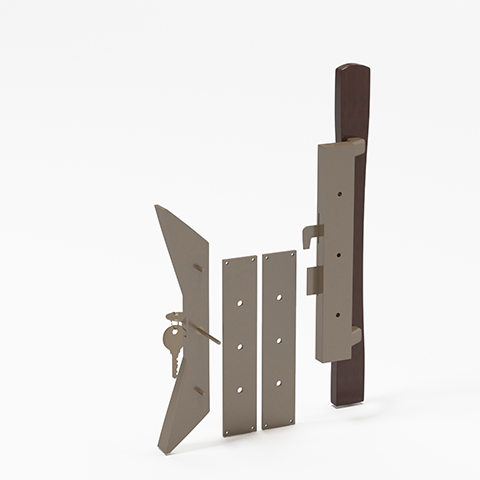 (DH-113) Sliding Patio Door Keyed Aluminum With Wood Handle Set, 3-15/16" Hole Space - Garage and Sliding Door Hardware