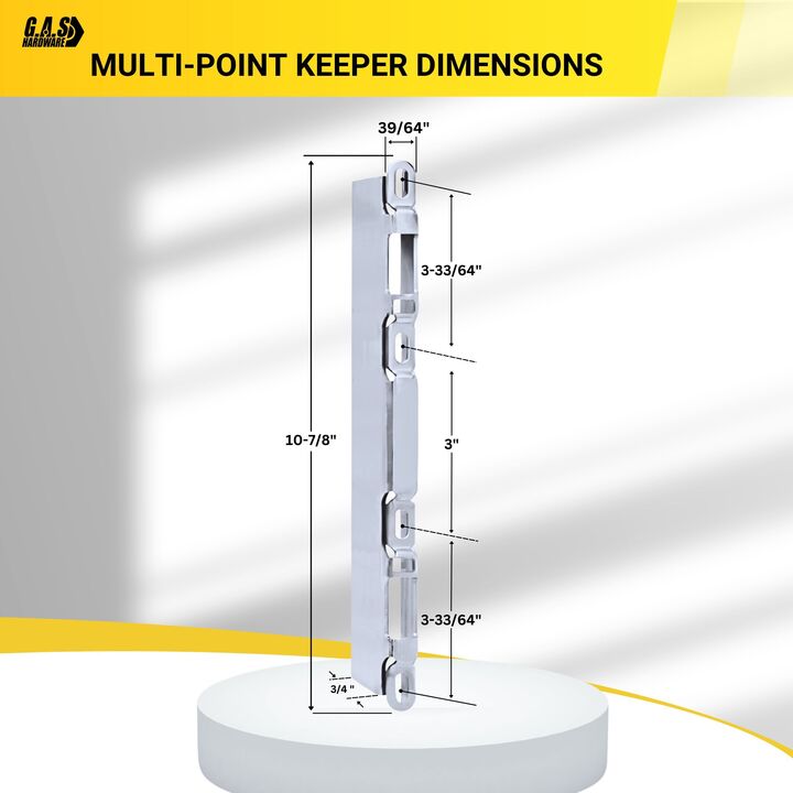 Sliding Glass Door Multi-Point Door Keeper 10-7/8" H x 3/4" - Two Point Keeper Replacement for Patio Glass Door Mortise Lock - Garage and Sliding Door Hardware