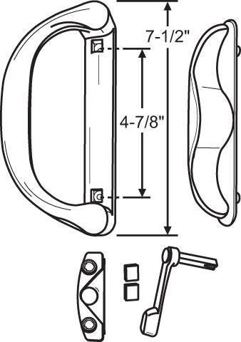 Sliding Patio Glass Door Handle with 4-7/8" inch Hole Spacing - for 1.67" inch to 2.06" inch thick doors - Garage and Sliding Door Hardware