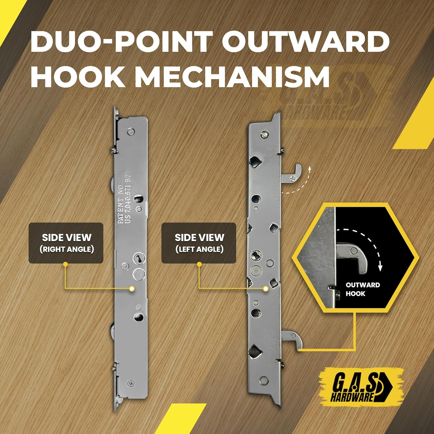 2-Point Sliding Door Outward Mortise Lock, Center Latch, No Faceplate 9-7/8" Hole Space - Stainless Steel - Garage and Sliding Door Hardware