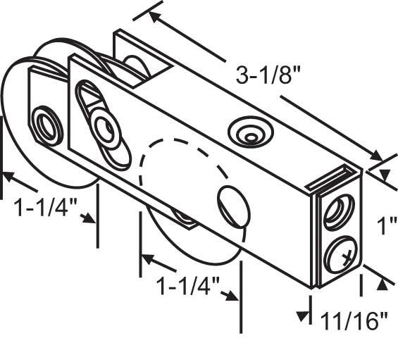 (DR-267-SP) Premium Roller for Sliding Glass Doors 1-1/4” wheel - Zinc