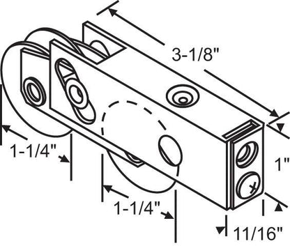 (DR-267-SP) Premium Roller for Sliding Glass Doors 1-1/4” wheel - Zinc