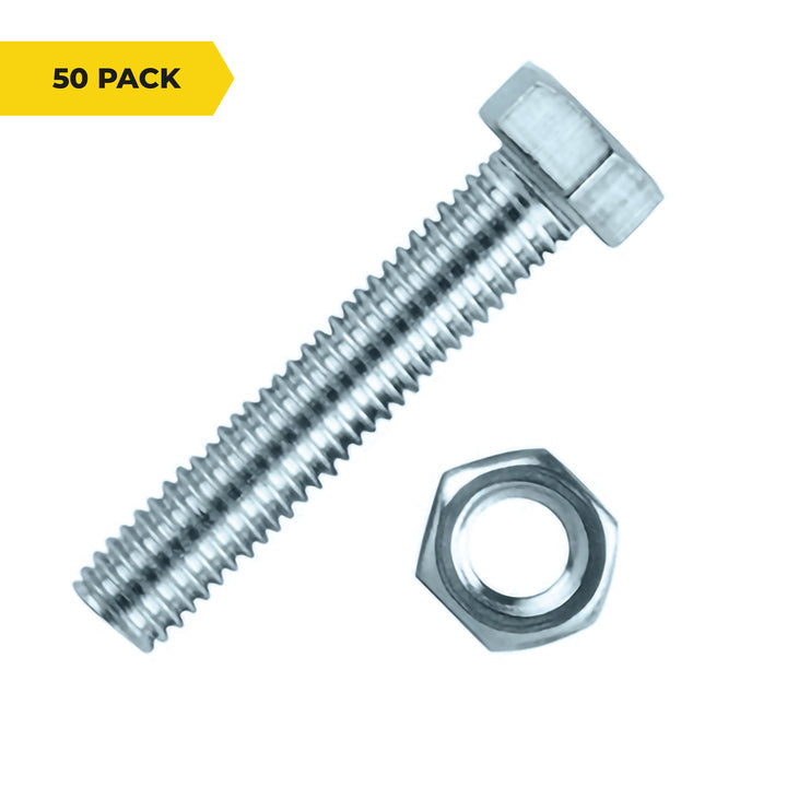 M10 3/8" x 1 1/2" Hex Bolt with Nut (50 Pack) - Garage and Sliding Door Hardware