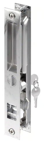 Sliding Door Flush Mount Handle Set with Key Cylinder | Keyed Chrome Flush Mount Sliding Glass Door Handle Set 6-5/8" Screw Holes with 4 Hook Assortment (DL-503-C-K)