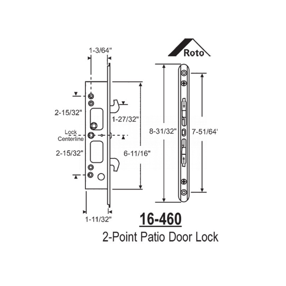 (DL-460) Roto 2 Point Mortise Lock For Sliding Patio Door - Garage and Sliding Door Hardware