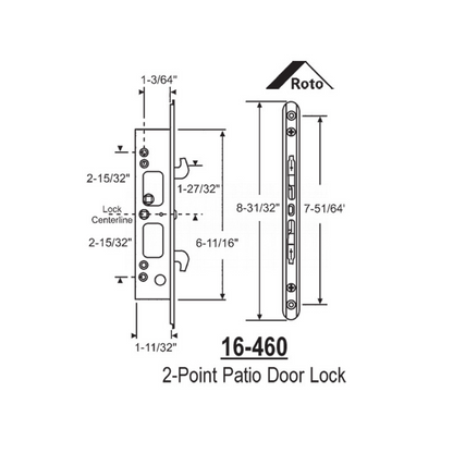 (DL-460) Roto 2 Point Mortise Lock For Sliding Patio Door - Garage and Sliding Door Hardware