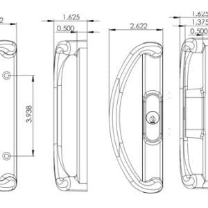 white sliding patio glass door handle with keyed lock 3.93" hole spacing dh 580 with key