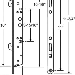 11 3/4" sliding door multi point mortise lock, no anti slam pin w/ 11" hole spacing (dl 883)