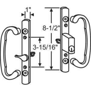 sliding door handle set, sash controls 2265, keyed lock, mortise type, fits 3 15/16" screw holes, offset latch (dh 211 offset withkey)