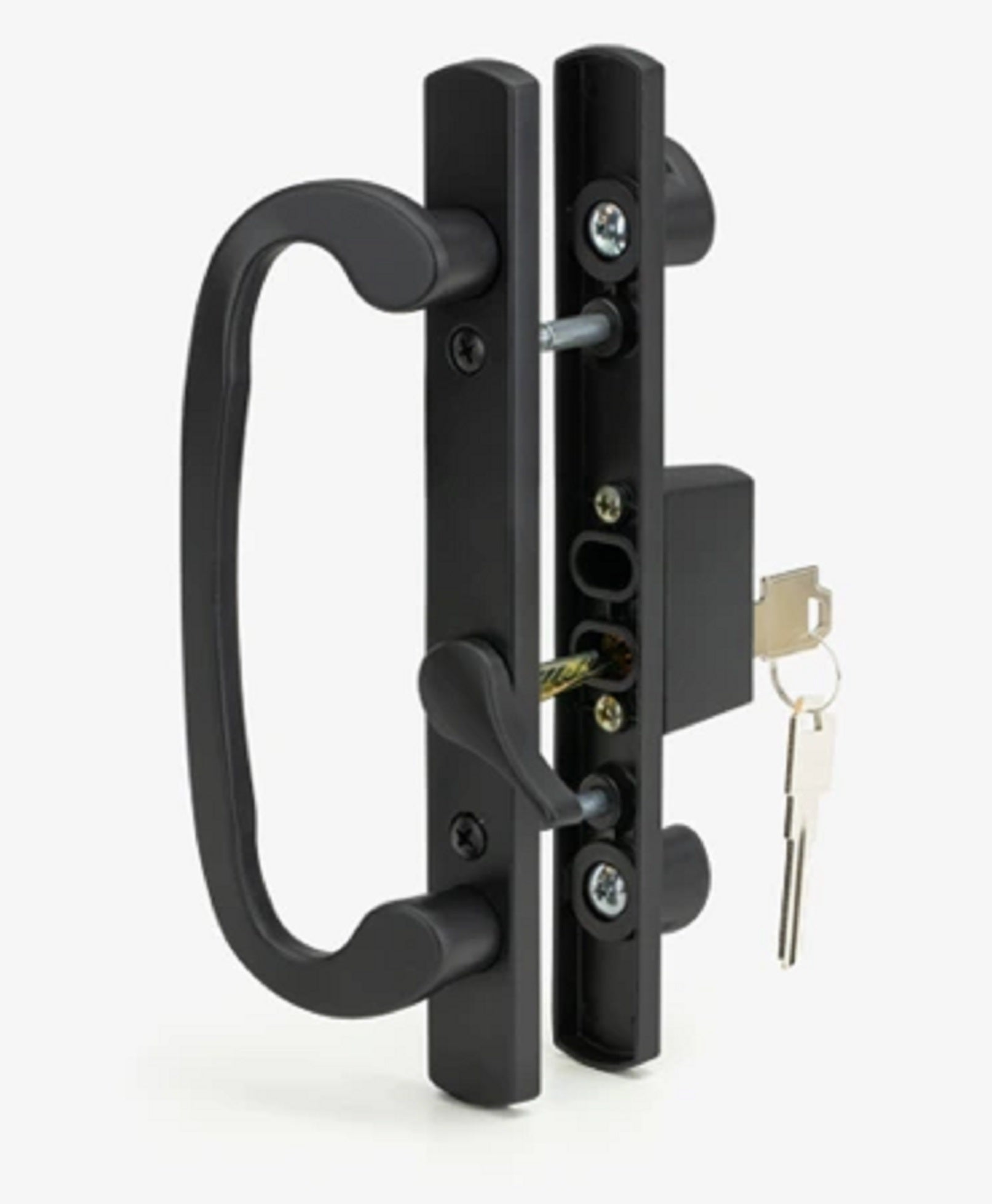 sliding door handle set, sash controls 2265, keyed lock, mortise type, fits 3 15/16" screw holes, offset latch (dh 211 offset withkey) sliding door handle set, sash controls 2265, keyed lock, mortise type, fits 3 15/16" screw holes, offset latch (dh 211 offset withkey)