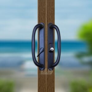 truth sliding patio door handle set, 3 15/16" hole spacing, offset latch w/ key dh 341 offset with key