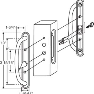 truth sliding patio door handle set, 3 15/16" hole spacing, offset latch w/ key dh 341 offset with key