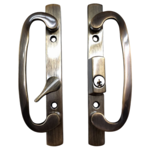sliding door handle set, sash controls 2265, keyed lock, mortise type, fits 3 15/16" screw holes, offset latch (dh 211 offset withkey)