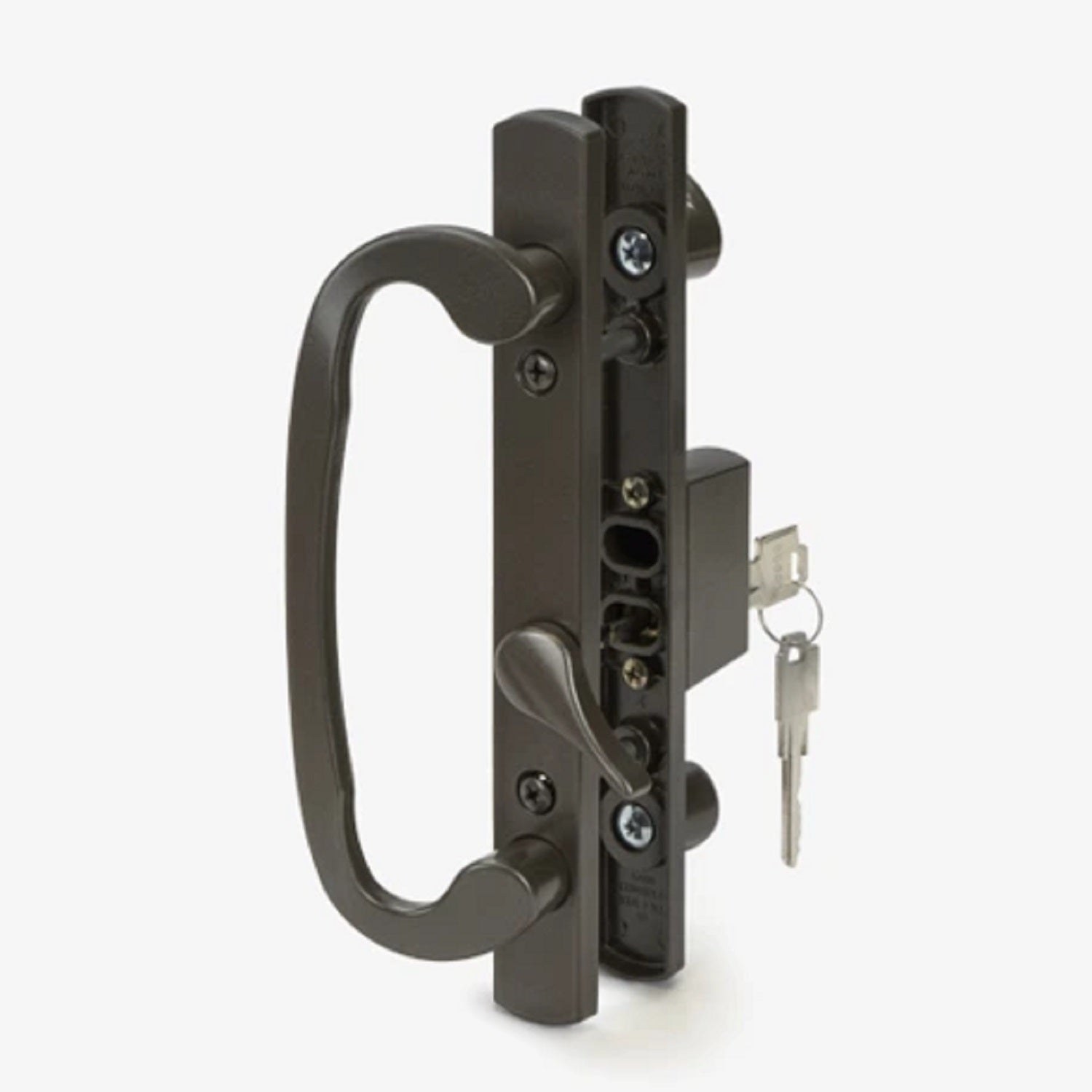 sliding door handle set, sash controls 2265, keyed lock, mortise type, fits 3 15/16" screw holes, offset latch (dh 211 offset withkey) sliding door handle set, sash controls 2265, keyed lock, mortise type, fits 3 15/16" screw holes, offset latch (dh 211 offset withkey)
