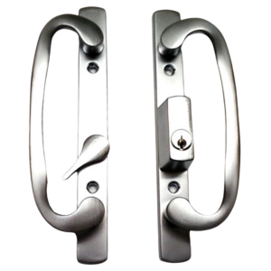 sliding door handle set, sash controls 2265, keyed lock, mortise type, fits 3 15/16" screw holes, offset latch (dh 211 offset withkey)
