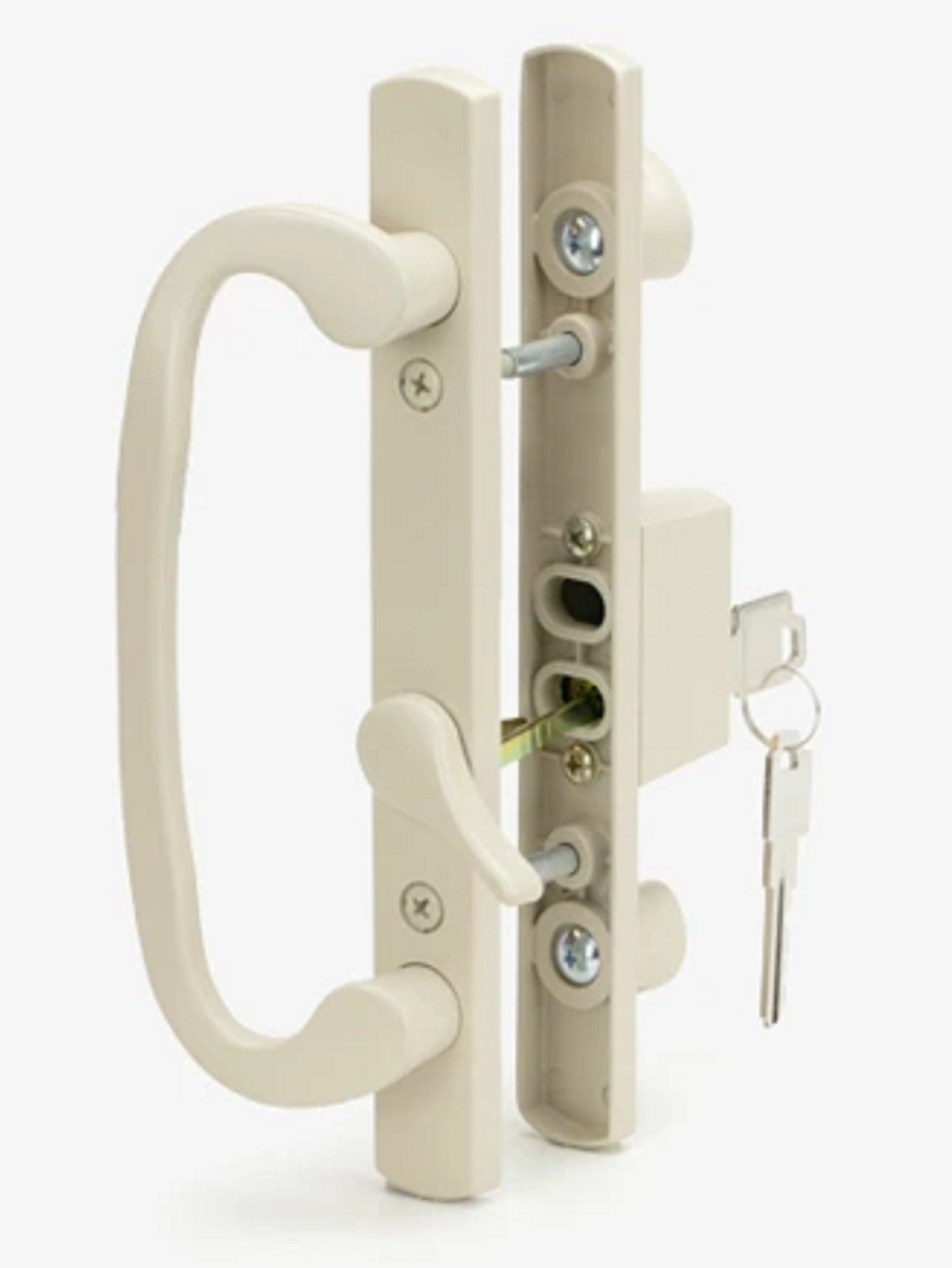 sliding door handle set, sash controls 2265, keyed lock, mortise type, fits 3 15/16" screw holes, offset latch (dh 211 offset withkey) sliding door handle set, sash controls 2265, keyed lock, mortise type, fits 3 15/16" screw holes, offset latch (dh 211 offset withkey)
