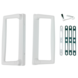 9" cgi / pgt sliding glass patio door surface mount handle + thumb latch lever, screws, + keepers 4 15/16" hole space (dh 660)