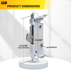 sliding patio door mortise lock, 45 degree keyway, 3 11/16" holes dl 701 stainless steel
