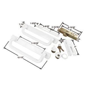 12.5" pgt 5400 sliding door handle set, mortise lock w/ keys, 7 15/16" hole spacing (dh 489 wka)