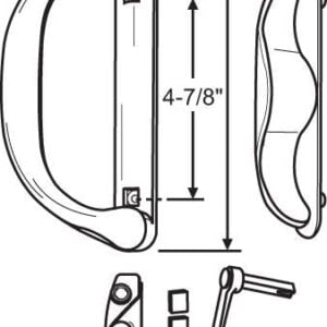 sliding patio glass door handle with 4 7/8" inch hole spacing for 1.67" inch to 2.06" inch thick doors