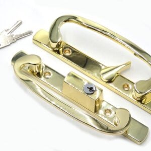 sliding door handle set, sash controls 2265, keyed lock, mortise type, fits 3 15/16" screw holes, offset latch (dh 211 offset withkey)