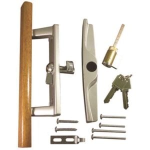 sliding patio glass door handle wood with aluminum keyed 3 15/16" hole spacing dh 104k
